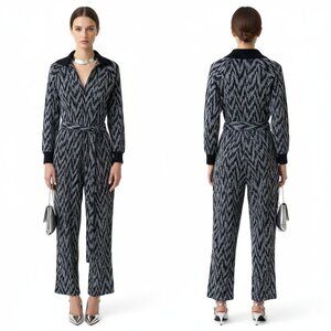 David Brown : VINTAGE NWT Metallic Ikat Zip Jumpsuit Belted - USA : S